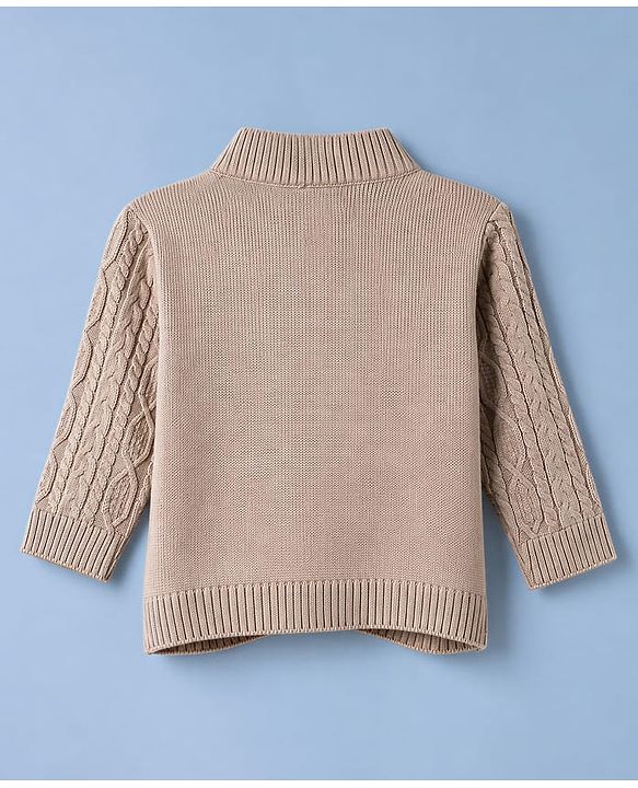 Babyhug Knit Full Sleeves Pullovers With Cable Knit Design - Ivory