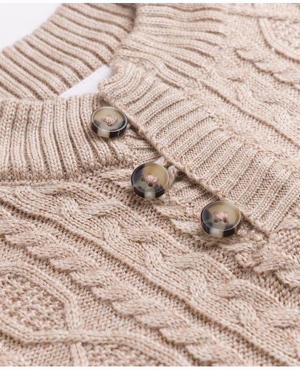 Babyhug Knit Full Sleeves Pullovers With Cable Knit Design - Ivory