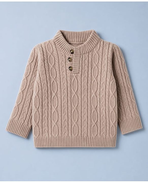 Babyhug Knit Full Sleeves Pullovers With Cable Knit Design - Ivory