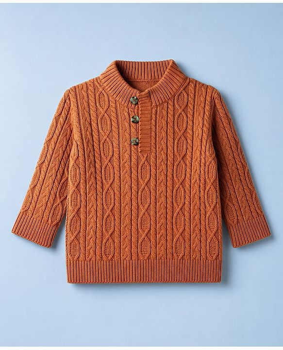 Babyhug Knit Full Sleeves Pullovers With Cable Knit Design - Ivory