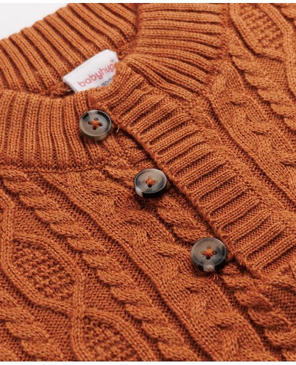 Babyhug Knit Full Sleeves Pullovers With Cable Knit Design - Ivory