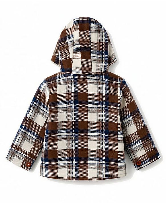 Babyhug Woven Full Sleeves Checked Hoodies - Brown