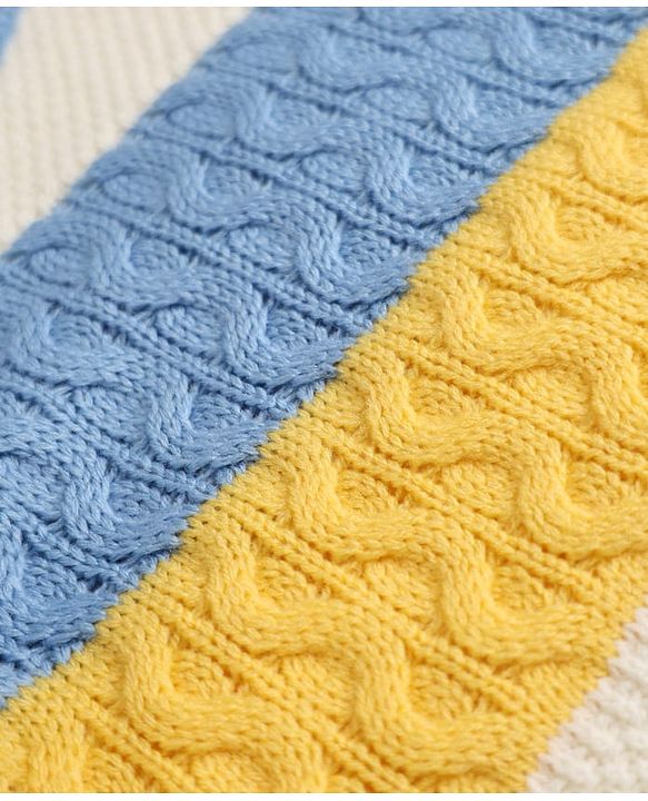 Babyhug Knit Full Sleeves Striped Pullover With Cable Knit Design - Blue