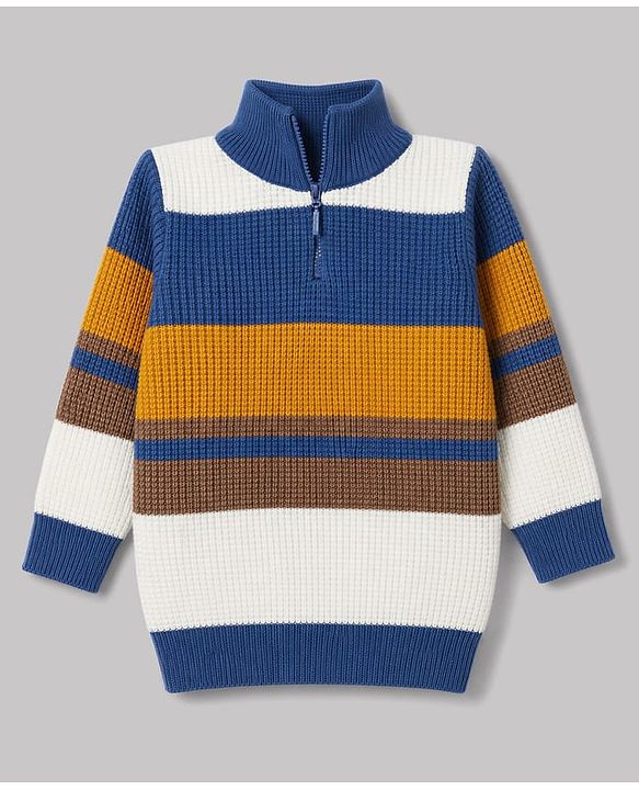 Babyhug Knit Full Sleeves Striped Pullover - Navy Blue