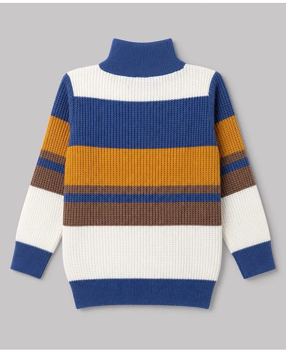 Babyhug Knit Full Sleeves Striped Pullover - Navy Blue