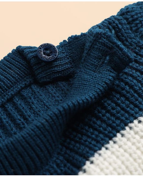 Babyhug Knit Full Sleeves Sweater Set with Color Block Design in Blue
