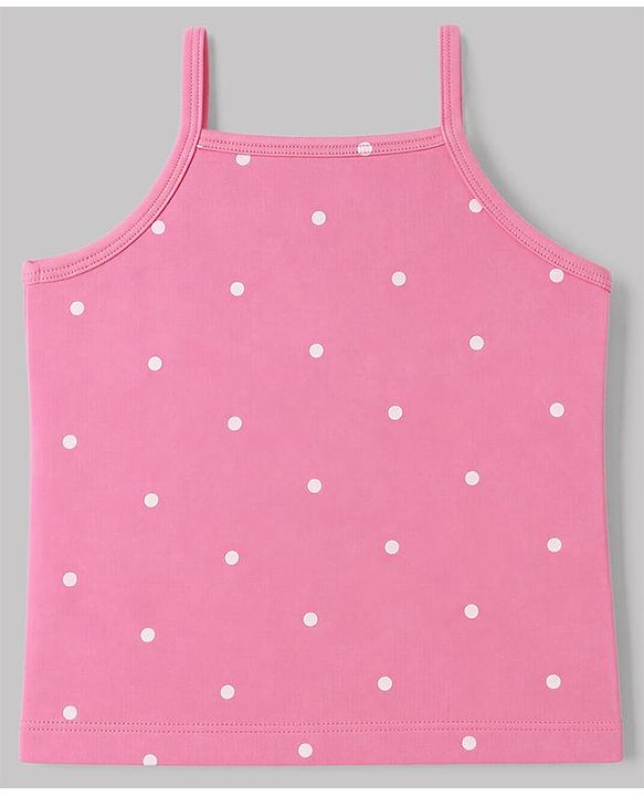 Babyhug 100% Cotton Single Jersey Knit Sleeveless Slips With Polka Dot, Cloud & Floral Print Pack of 3 - Pink, Light Pink & White