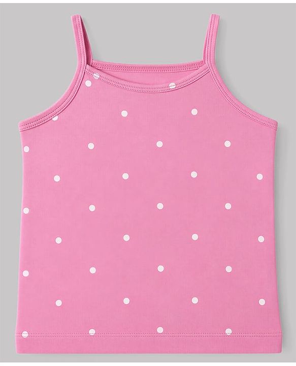 Babyhug 100% Cotton Single Jersey Knit Sleeveless Slips With Polka Dot, Cloud & Floral Print Pack of 3 - Pink, Light Pink & White