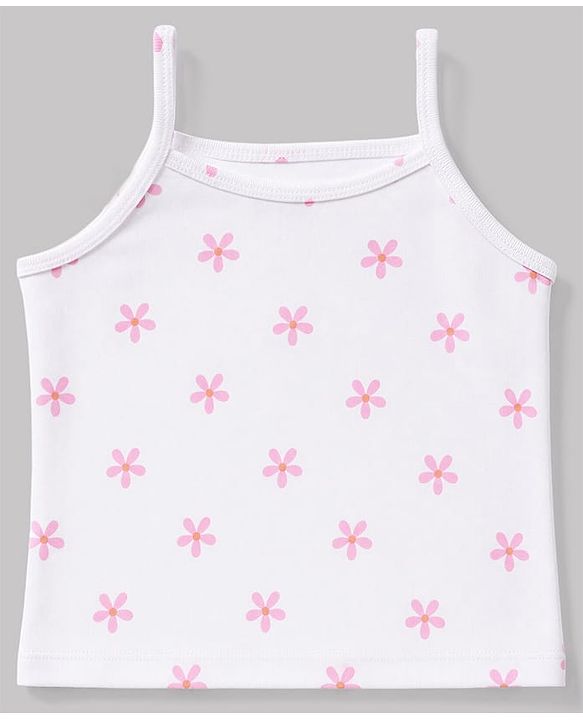 Babyhug 100% Cotton Single Jersey Knit Sleeveless Slips With Polka Dot, Cloud & Floral Print Pack of 3 - Pink, Light Pink & White
