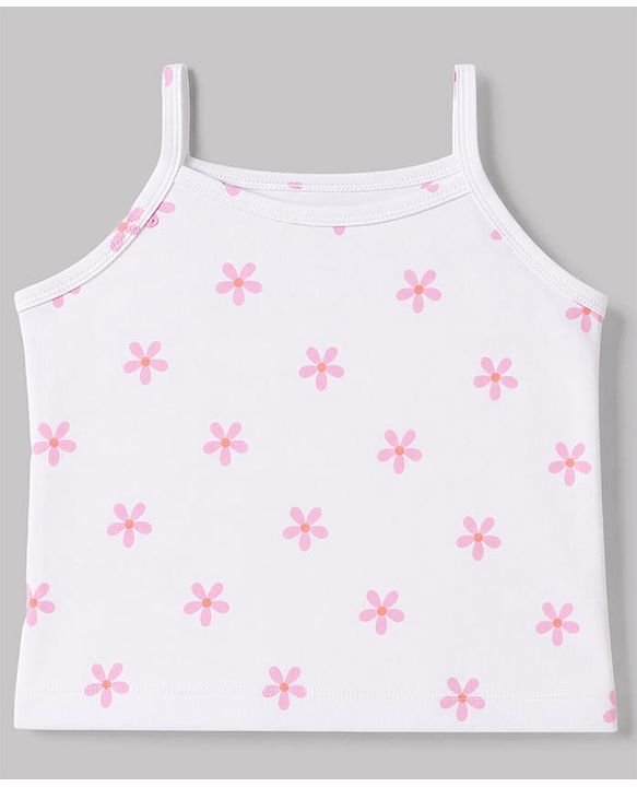 Babyhug 100% Cotton Single Jersey Knit Sleeveless Slips With Polka Dot, Cloud & Floral Print Pack of 3 - Pink, Light Pink & White