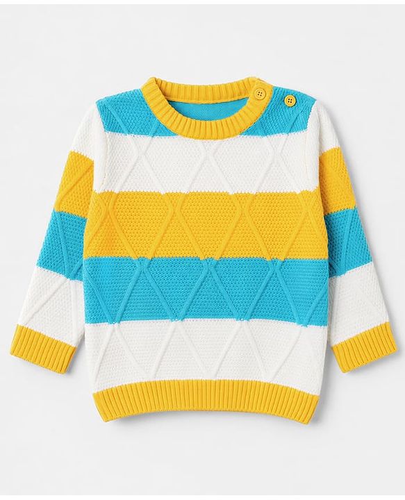 Babyhug Knit Full Sleeves Sweater Set With Striped Design - Blue