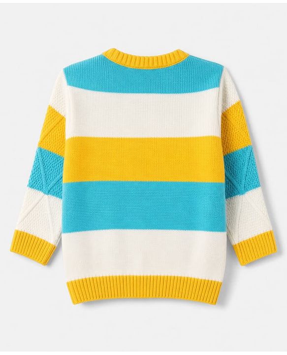 Babyhug Knit Full Sleeves Sweater Set With Striped Design - Blue