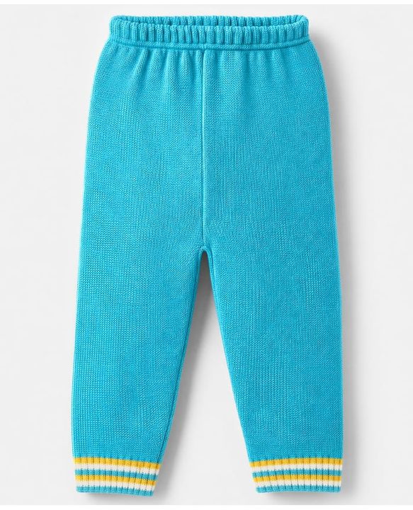 Babyhug Knit Full Sleeves Sweater Set With Striped Design - Blue