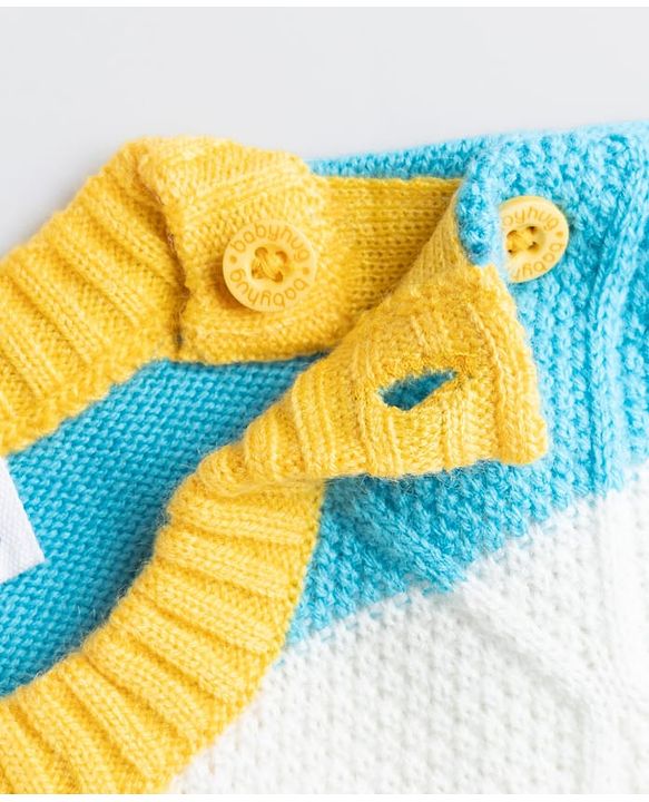 Babyhug Knit Full Sleeves Sweater Set With Striped Design - Blue