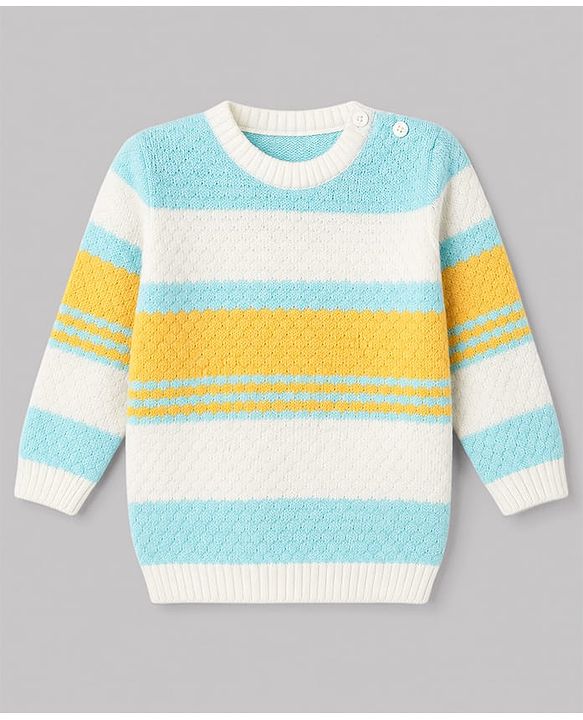 Babyhug Knit Full Sleeves Striped Sweater Set - Sky Blue