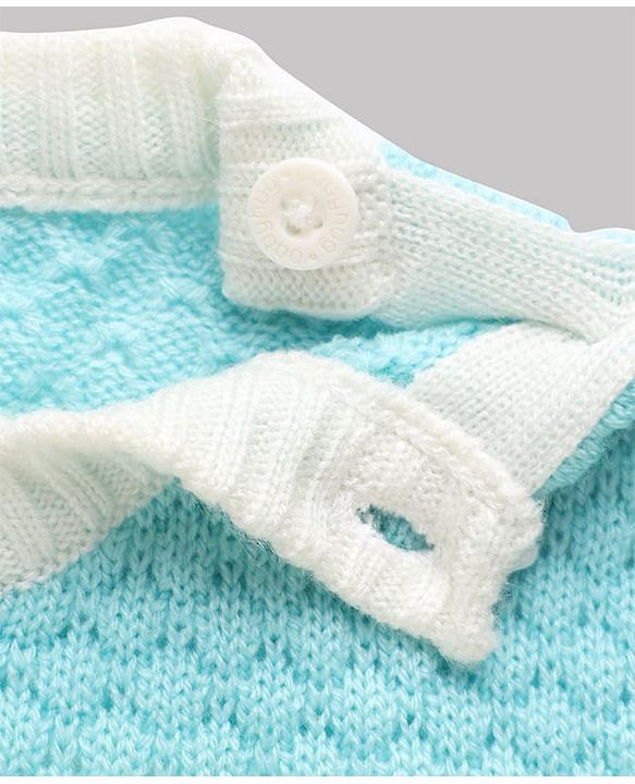 Babyhug Knit Full Sleeves Striped Sweater Set - Sky Blue