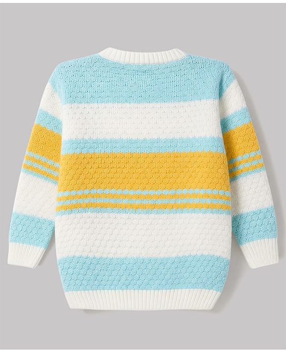 Babyhug Knit Full Sleeves Striped Sweater Set - Sky Blue