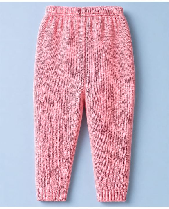Babyhug Knit Full Sleeves Sweater Set with Floral & Rain Bear Design - Pink
