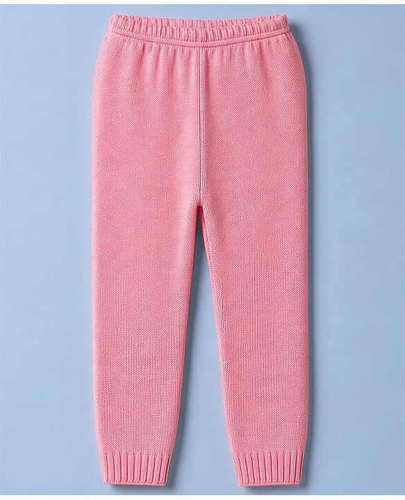 Babyhug Knit Full Sleeves Sweater Set with Floral & Rain Bear Design - Pink