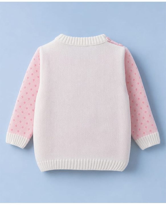 Babyhug Knit Full Sleeves Sweater Set with Floral & Rain Bear Design - Pink