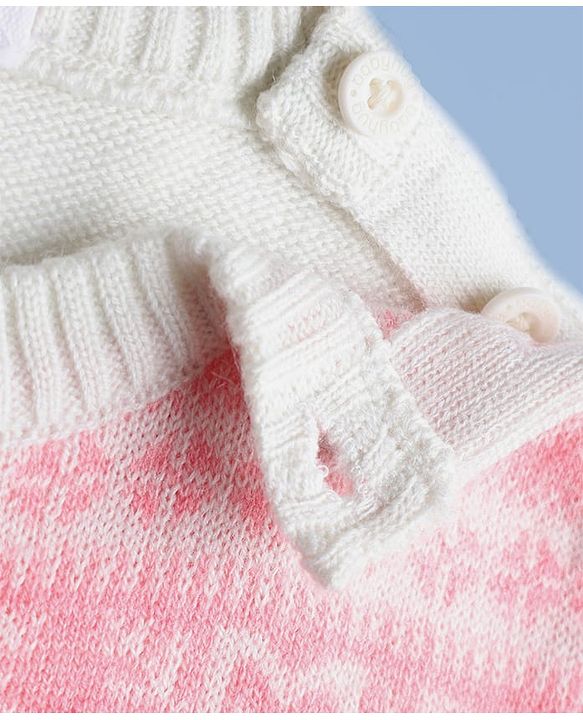 Babyhug Knit Full Sleeves Sweater Set with Floral & Rain Bear Design - Pink