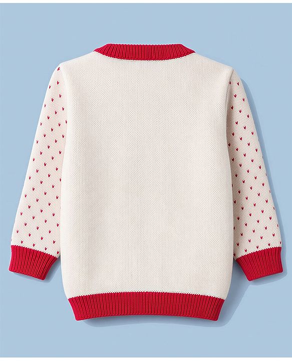 Babyhug Knit Full Sleeves  Sweater Set with Heart & Floral Design - Red
