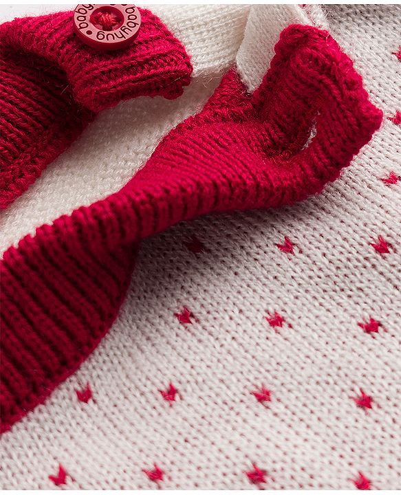 Babyhug Knit Full Sleeves  Sweater Set with Heart & Floral Design - Red