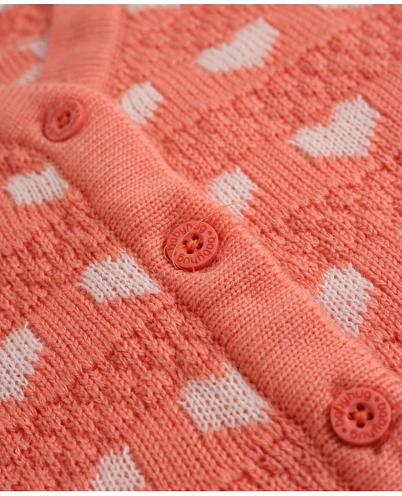 Babyhug Knitwear Sweater and Pant Full Sleeves with Full Length and Hearts Design in Peach for 3-6 Months