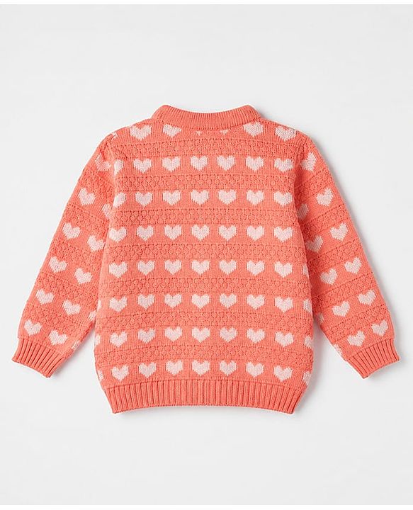Babyhug Knitwear Sweater and Pant Full Sleeves with Full Length and Hearts Design in Peach for 3-6 Months