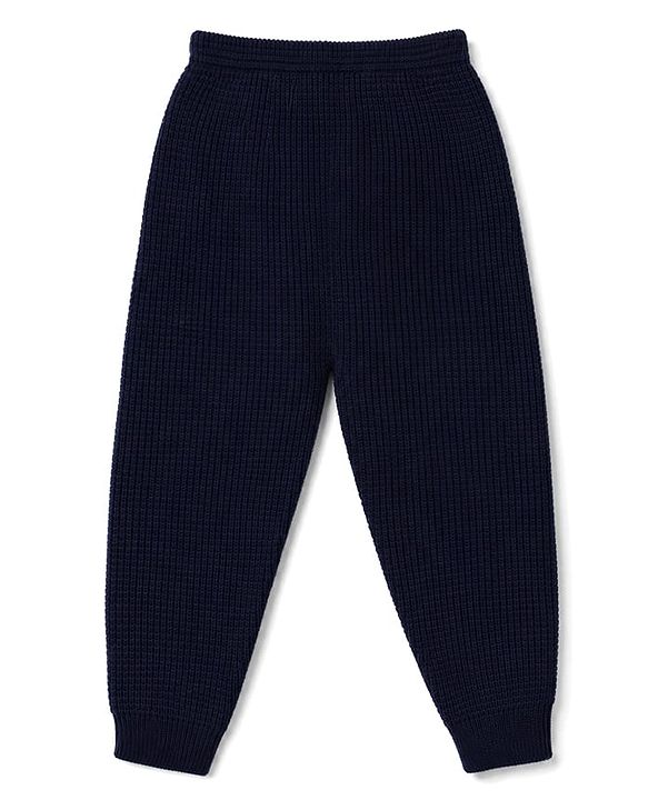 Babyhug Knit Full Sleeves Sweater Set with Color Block Design - Navy Blue