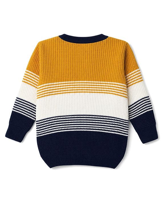 Babyhug Knit Full Sleeves Sweater Set with Color Block Design - Navy Blue