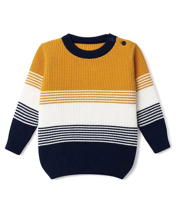 Babyhug Knit Full Sleeves Sweater Set with Color Block Design - Navy Blue