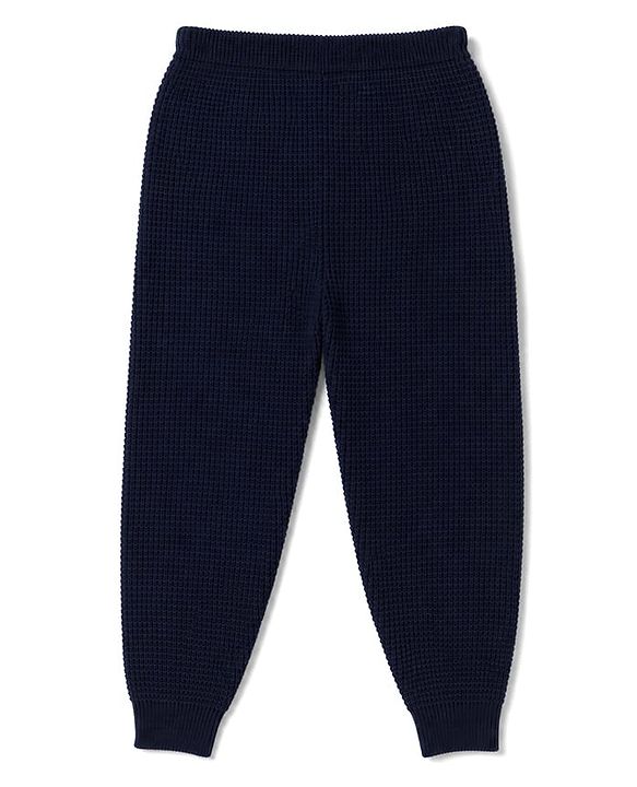 Babyhug Knit Full Sleeves Sweater Set with Color Block Design - Navy Blue