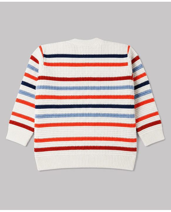 Babyhug Male Knit Full Sleeves Striped Sweater Set - White