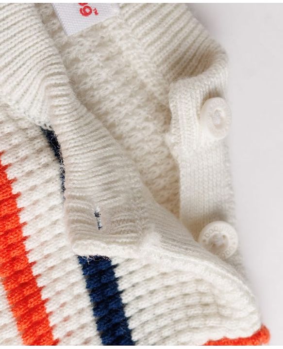 Babyhug Male Knit Full Sleeves Striped Sweater Set - White