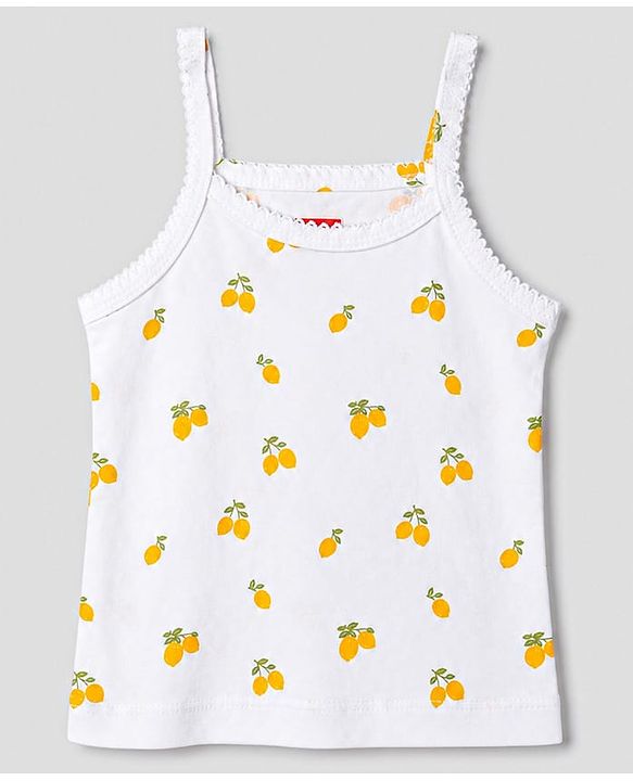 Babyhug 100% Cotton Single Jersey Knit Sleeveless Floral & Lemon Printed Slips Pack of 3 - White Pink & Green