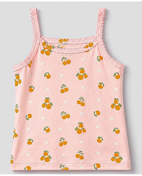 Babyhug 100% Cotton Single Jersey Knit Sleeveless Floral & Lemon Printed Slips Pack of 3 - White Pink & Green