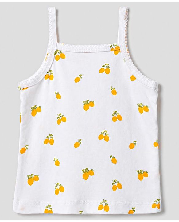 Babyhug 100% Cotton Single Jersey Knit Sleeveless Floral & Lemon Printed Slips Pack of 3 - White Pink & Green