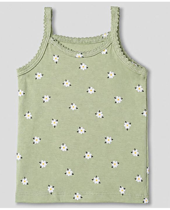 Babyhug 100% Cotton Single Jersey Knit Sleeveless Floral & Lemon Printed Slips Pack of 3 - White Pink & Green