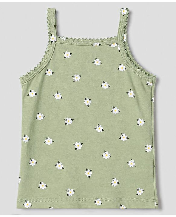 Babyhug 100% Cotton Single Jersey Knit Sleeveless Floral & Lemon Printed Slips Pack of 3 - White Pink & Green