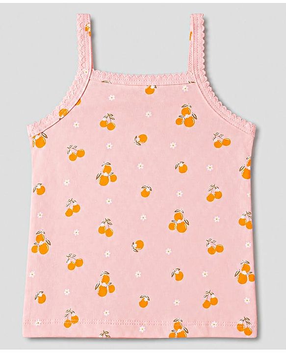 Babyhug 100% Cotton Single Jersey Knit Sleeveless Floral & Lemon Printed Slips Pack of 3 - White Pink & Green