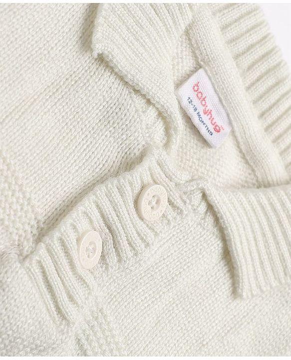 Babyhug Knit Striped Full Sleeves Baby Sweater Set - White