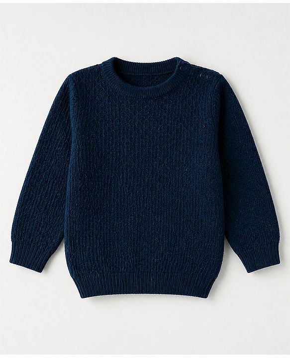 Babyhug Knit Full Sleeves Textured Sweater Set - Teal Blue