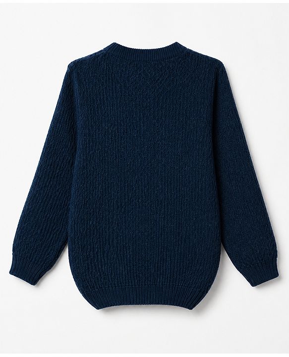 Babyhug Knit Full Sleeves Textured Sweater Set - Teal Blue