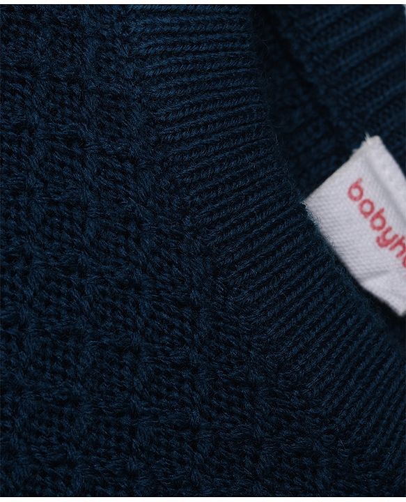 Babyhug Knit Full Sleeves Textured Sweater Set - Teal Blue