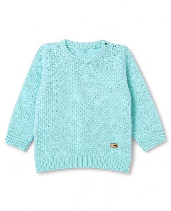 Babyhug Knit Full Sleeves Textured Sweater Set - Teal Blue