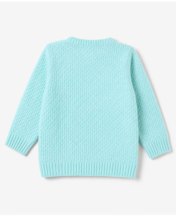 Babyhug Knit Full Sleeves Textured Sweater Set - Teal Blue