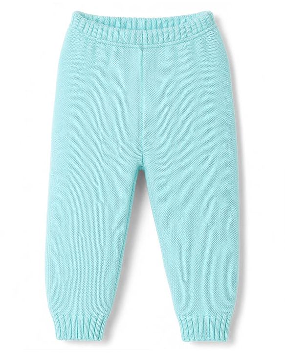 Babyhug Knit Full Sleeves Textured Sweater Set - Teal Blue