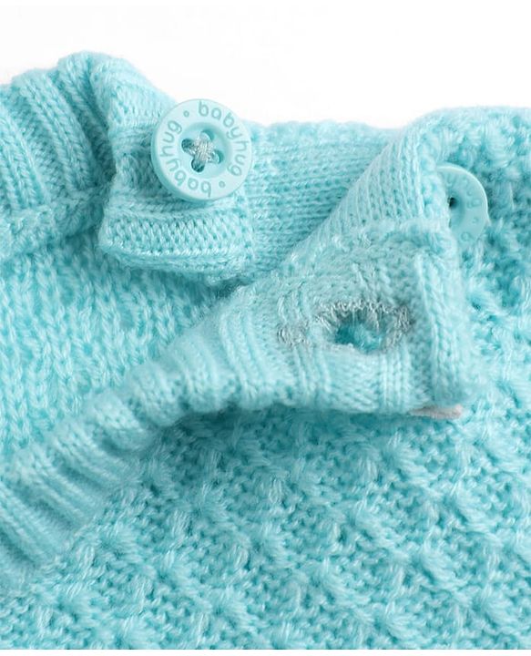 Babyhug Knit Full Sleeves Textured Sweater Set - Teal Blue