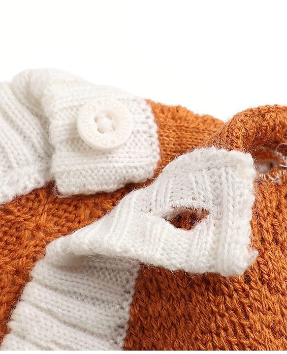 Babyhug Knit Full Sleeves Striped Sweater Set - Light Brown